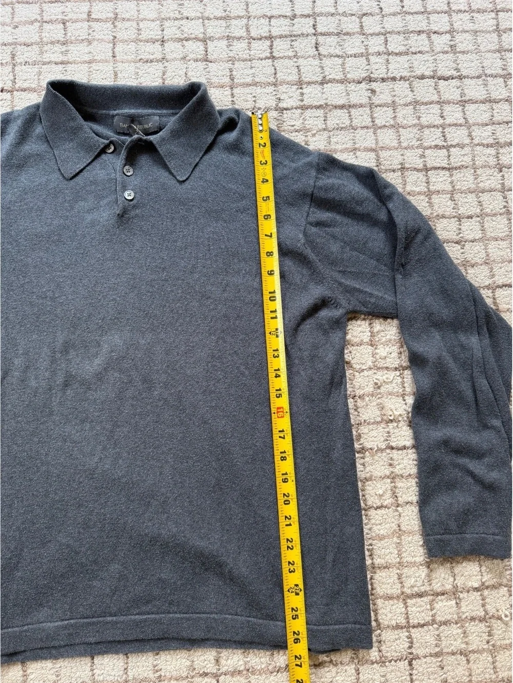 Mens Banana Republic cotton gray long sleeve polo preppy minimalist quiet luxury